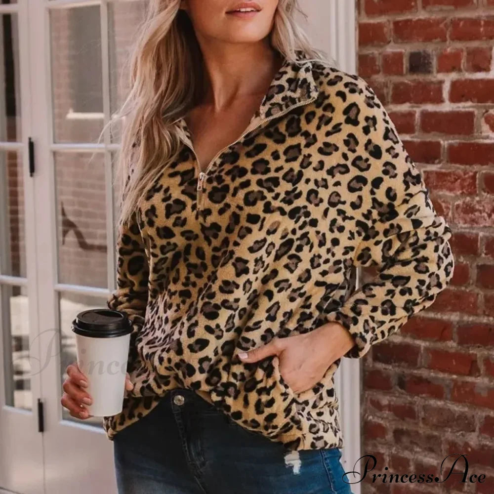 Leopard Print Overcoat Long-Sleeved Chic Trendy Elegant Fashionable Warm Plus Size Jacket Yellow / S