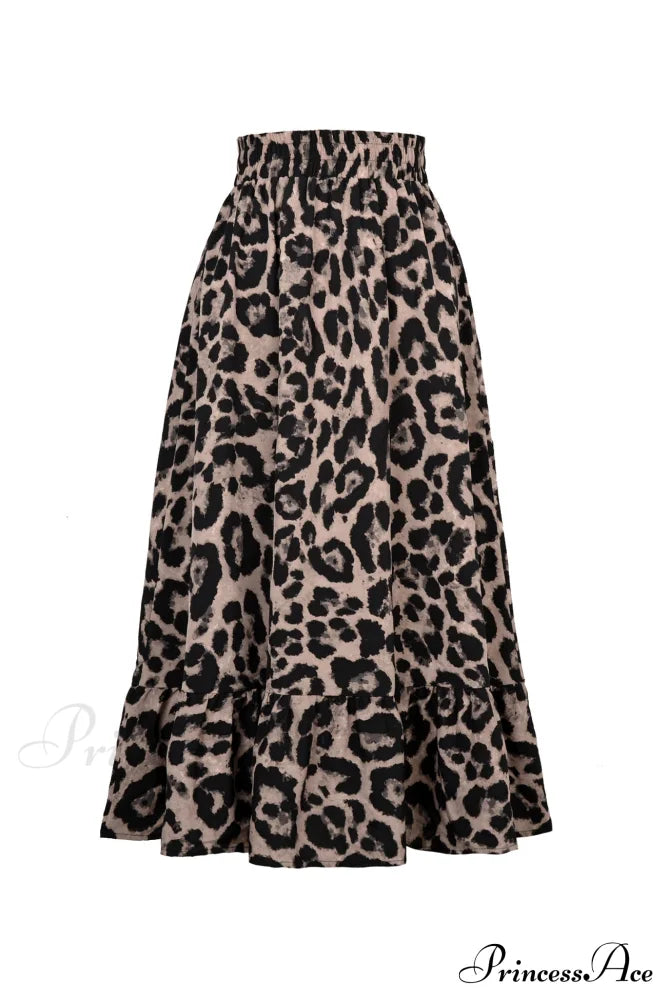 Leopard Print Pleated High Waist Skirt Grey / S Skirts