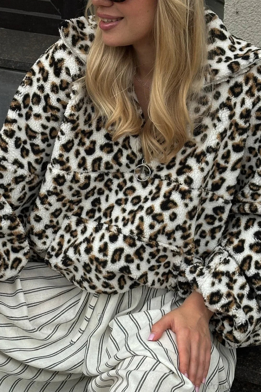 Leopard Sherpa Plush Loose Sweatshirt