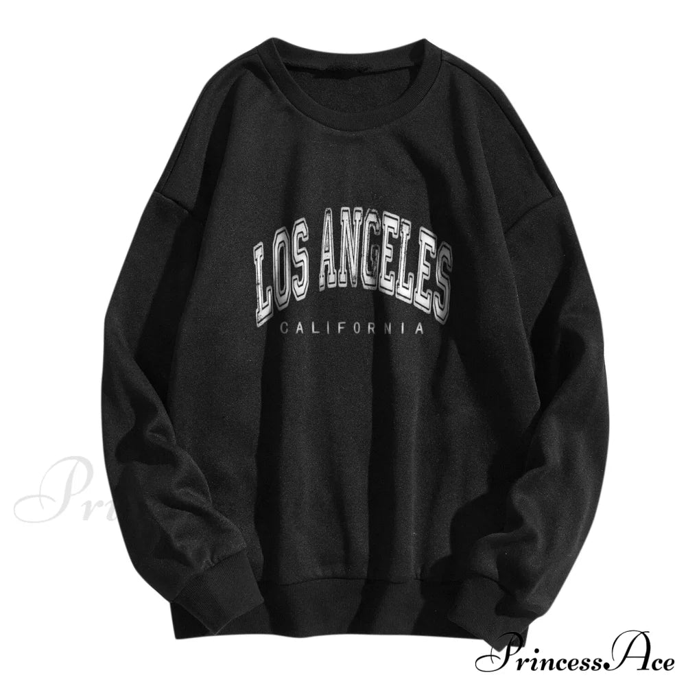 Letter Los Angeles Print Hoody Pullover