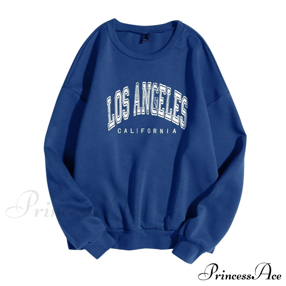 Letter Los Angeles Print Hoody Pullover Dark Blue / S