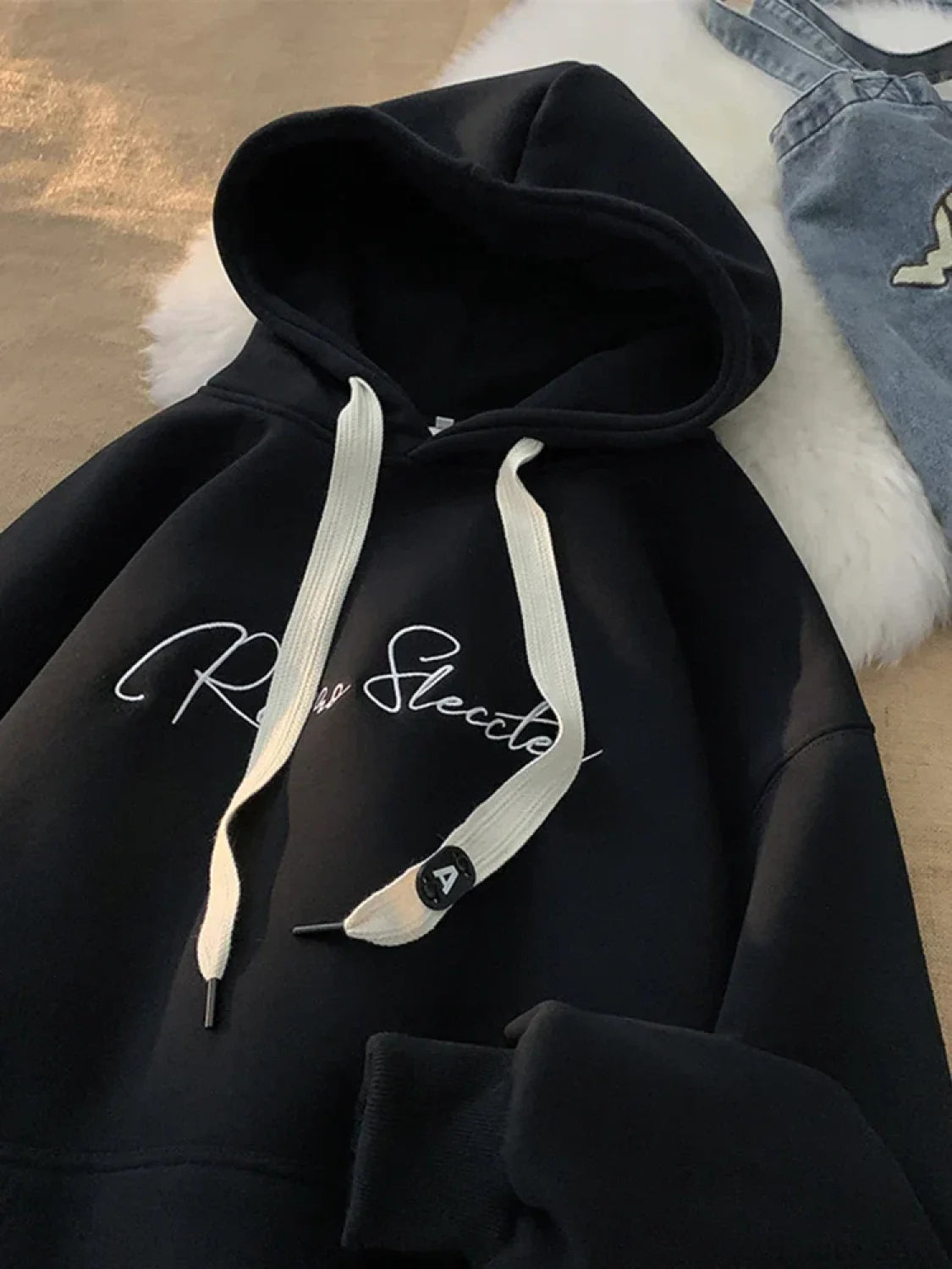 Letter Print Autumn Goth Fashion Hoodie Black / M(40-45KG)