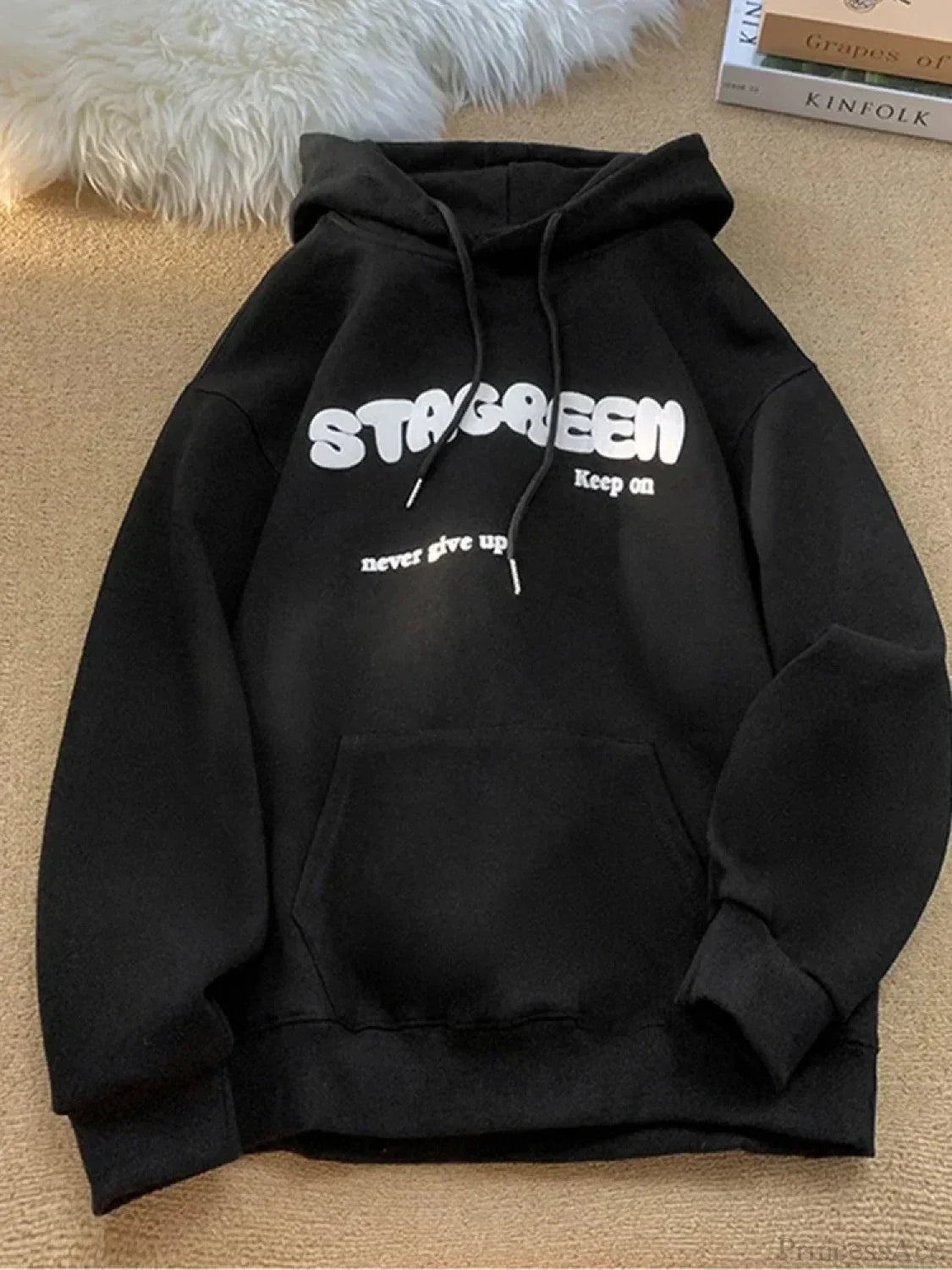 Letter Print Autumn Y2K Pocket Hoodie Black / M(40-45KG)