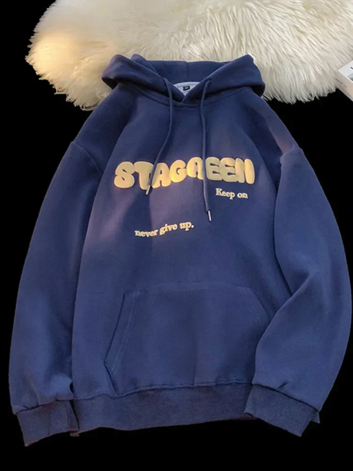 Letter Print Autumn Y2K Pocket Hoodie Navy Blue / M(40-45KG)