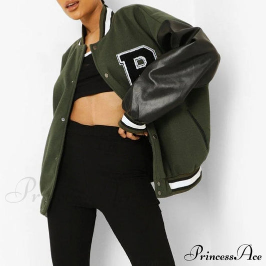 Letter Print Baseball Jacket