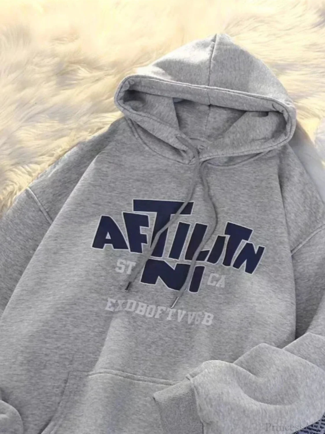 Letter Print Cotton Hoodie GRAY / M(40-45KG)