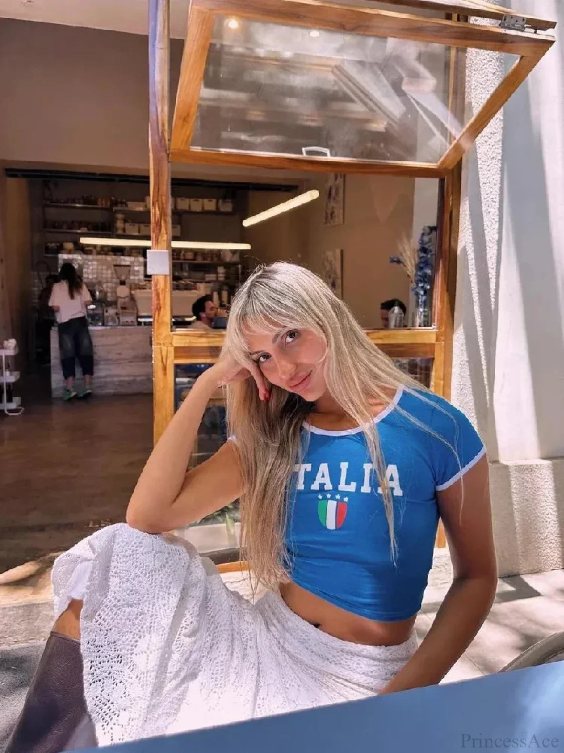 Letter Print Gothic Baby Tee T-shirt Blue / S t-shirt-250223