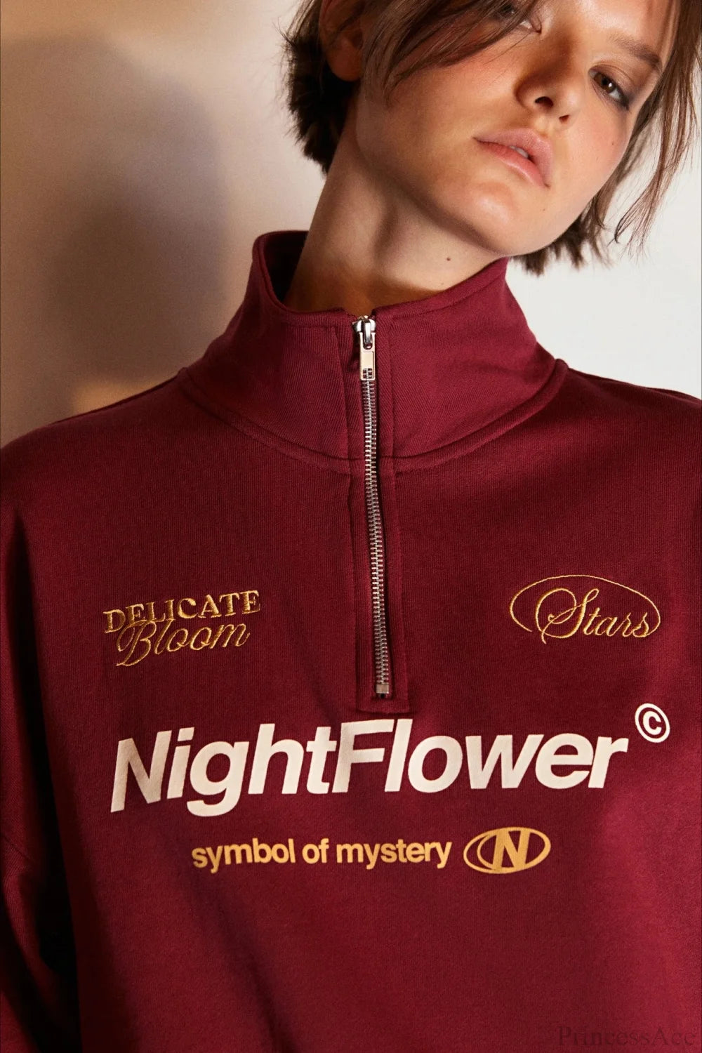 Letter Print Half Zip Stand Collar Loose Sweatshirts