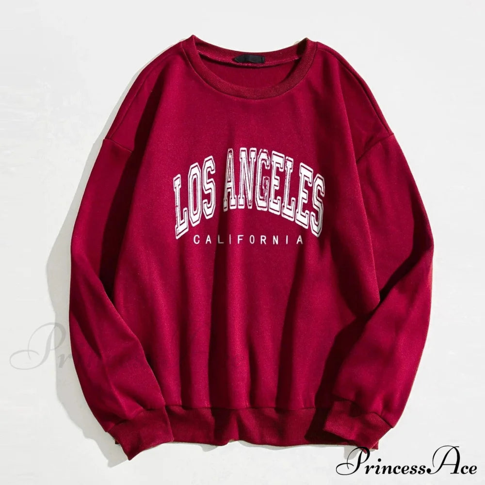 Letter Print O Neck Long-Sleeve Hoody Pullover