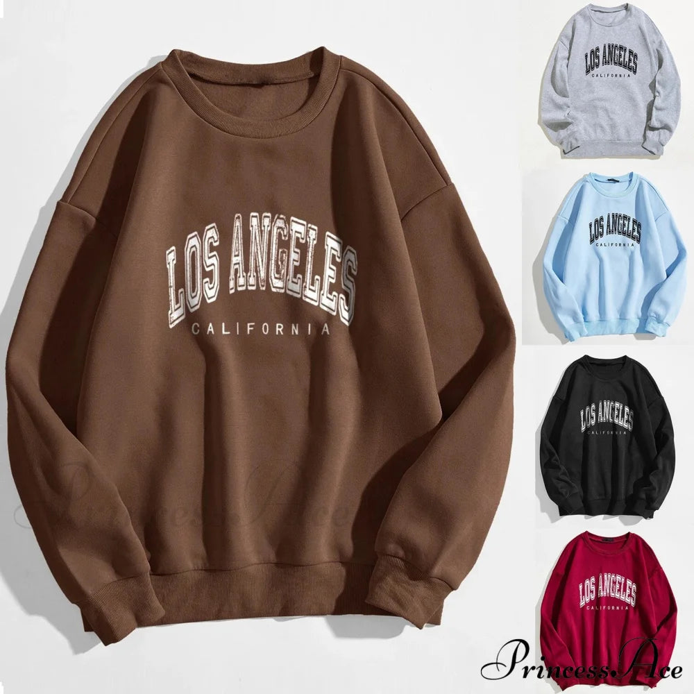 Letter Print O Neck Long-Sleeve Hoody Pullover