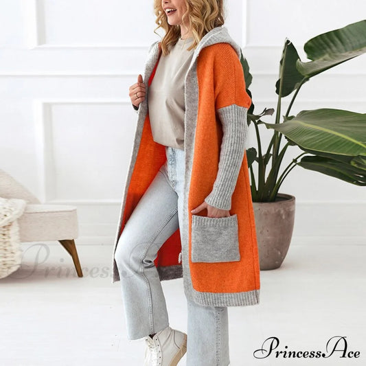 Letter Print Winter Warm Jacket Colorblock Hooded Cardigan