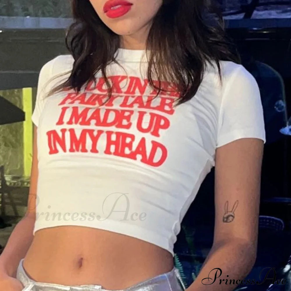 Letter Red Stylish Printed White Tee