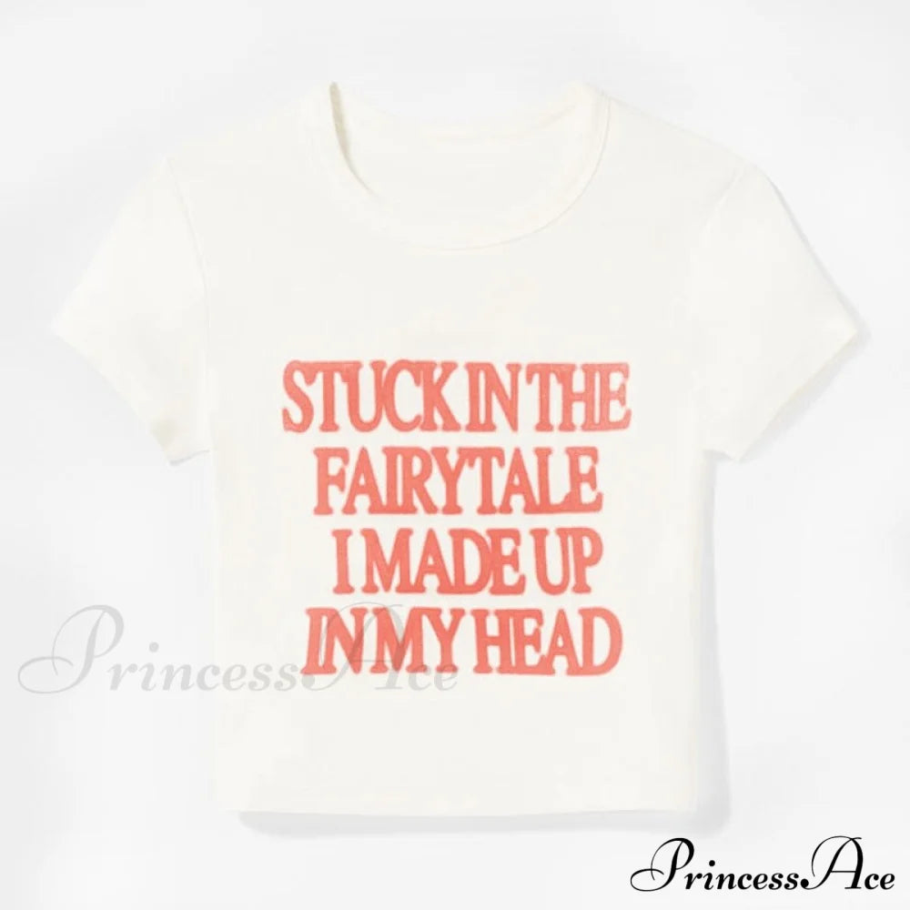 Letter Red Stylish Printed White Tee