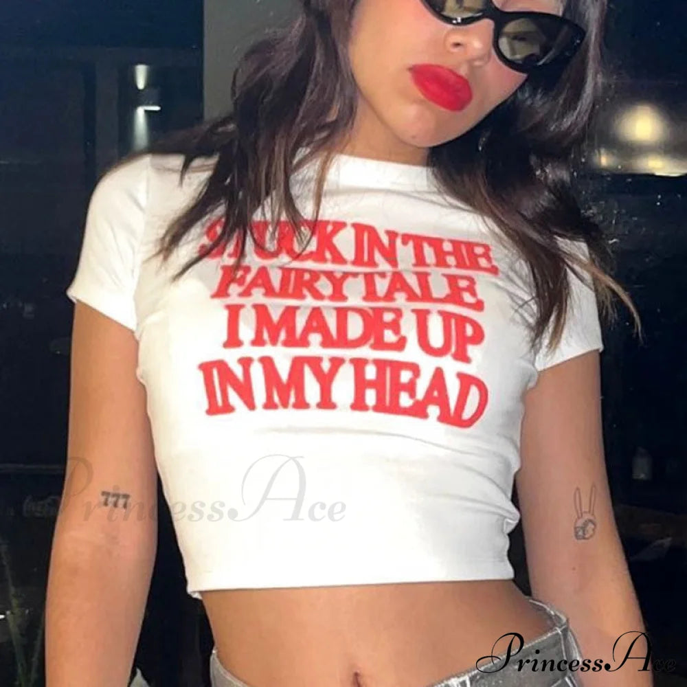 Letter Red Stylish Printed White Tee