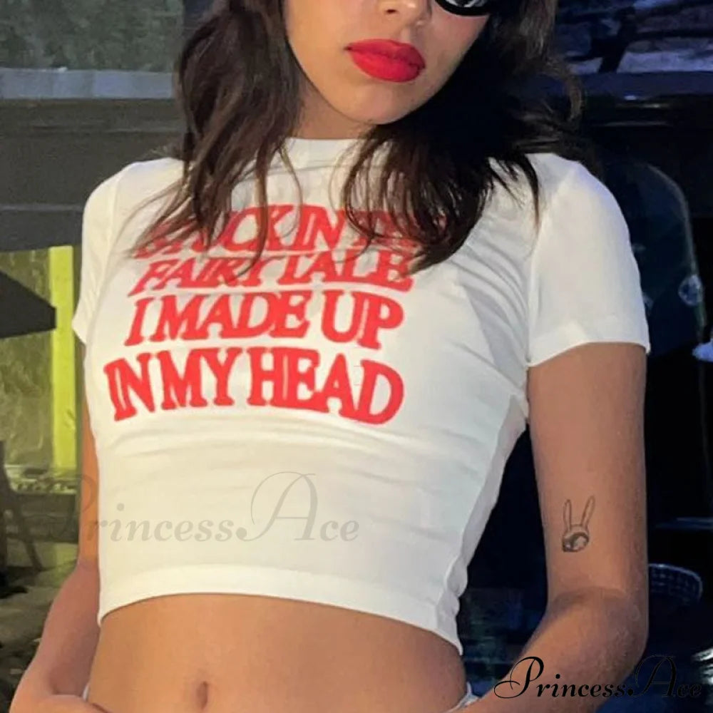 Letter Red Stylish Printed White Tee