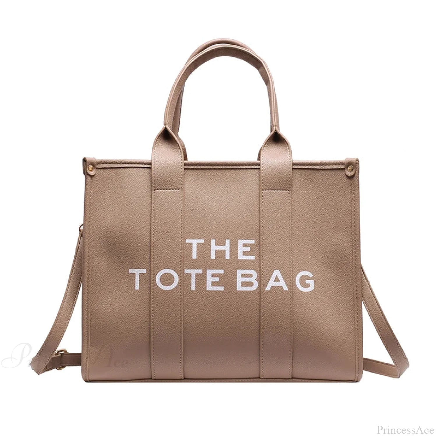 Letter Soft PU Leather Tote Shoulder Handbag Khaki / 35cm X 15cm X 28cm handbag-250126