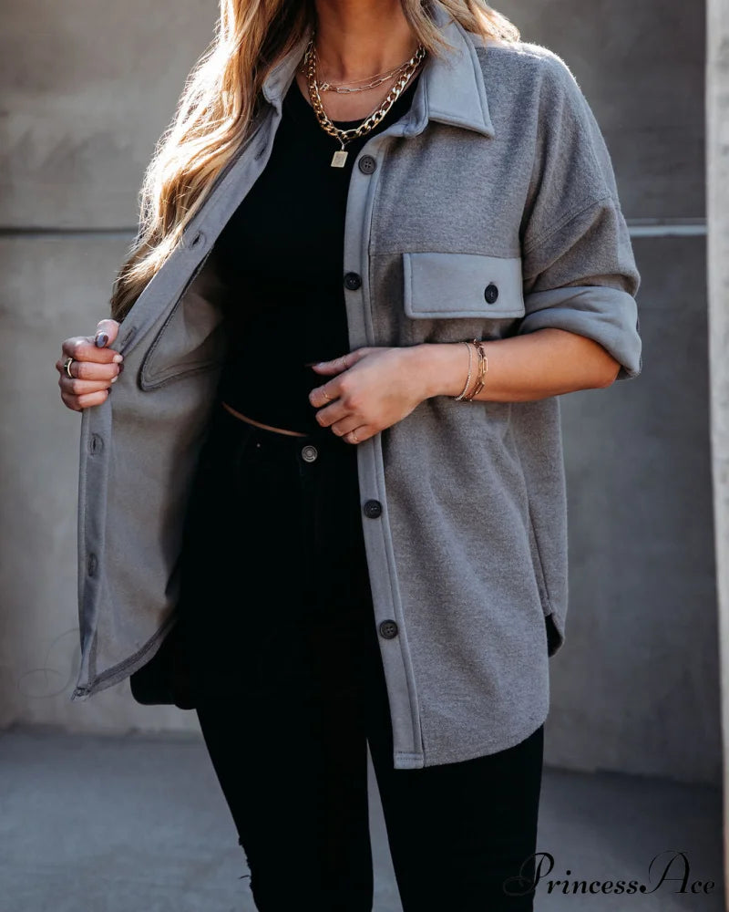 Lexie Cotton Blend Button Down Shirt Jacket - Charcoal Coats-L