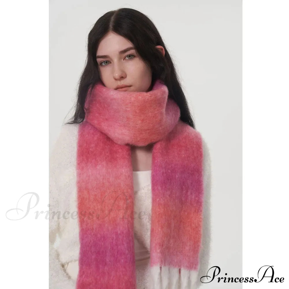 Light Luxury Gradient Color Wool Striped Fringed Mohair Scarf Scarfs-L