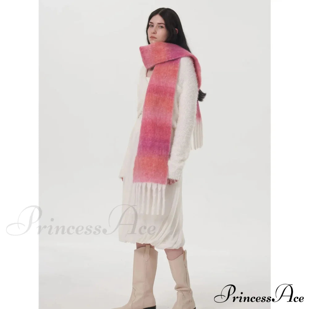 Light Luxury Gradient Color Wool Striped Fringed Mohair Scarf Scarfs-L