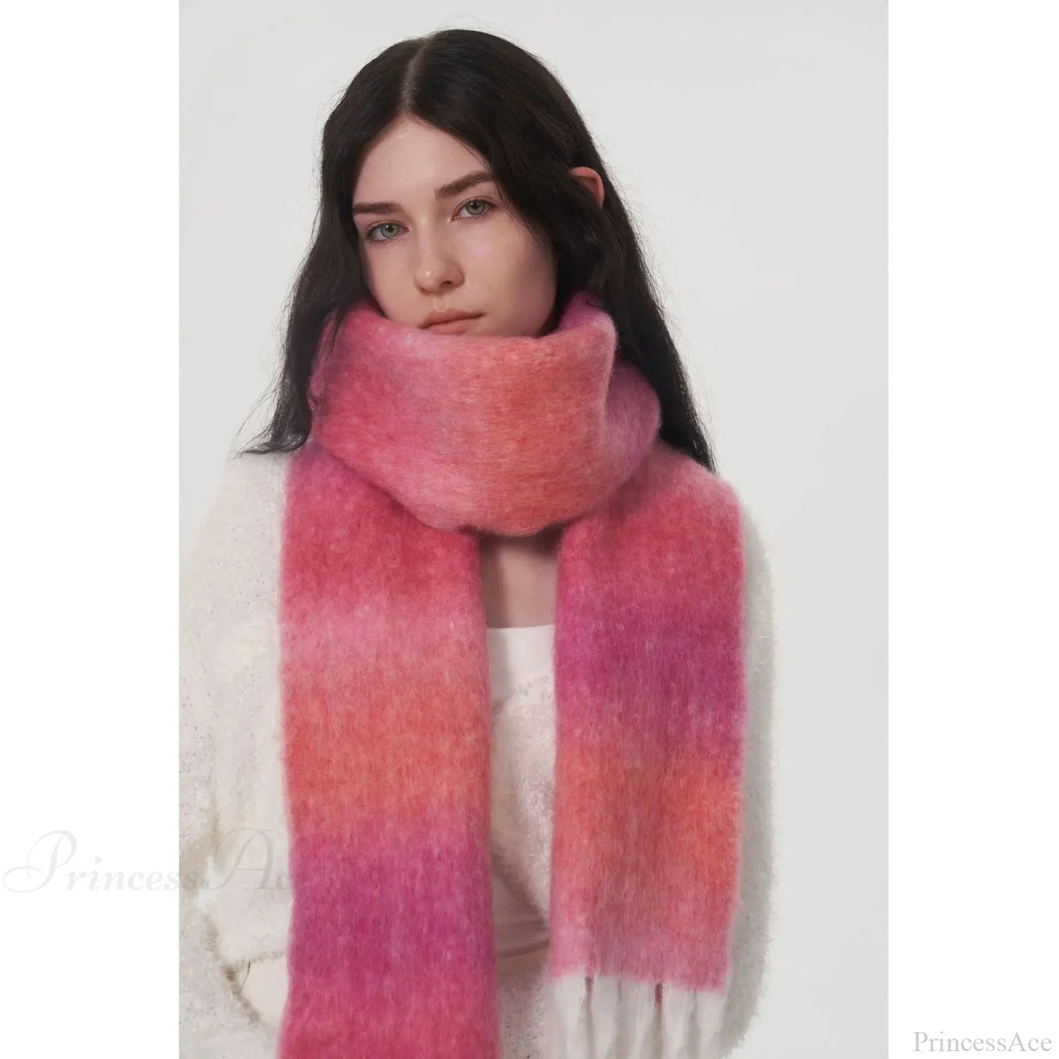 Light Luxury Gradient Color Wool Striped Fringed Mohair Scarf Scarfs-L