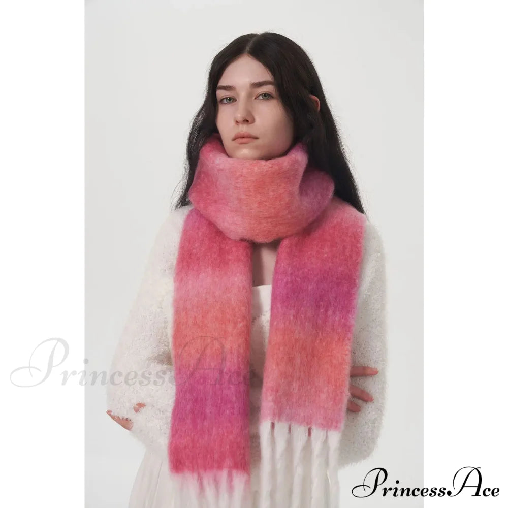 Light Luxury Gradient Color Wool Striped Fringed Mohair Scarf Scarfs-L