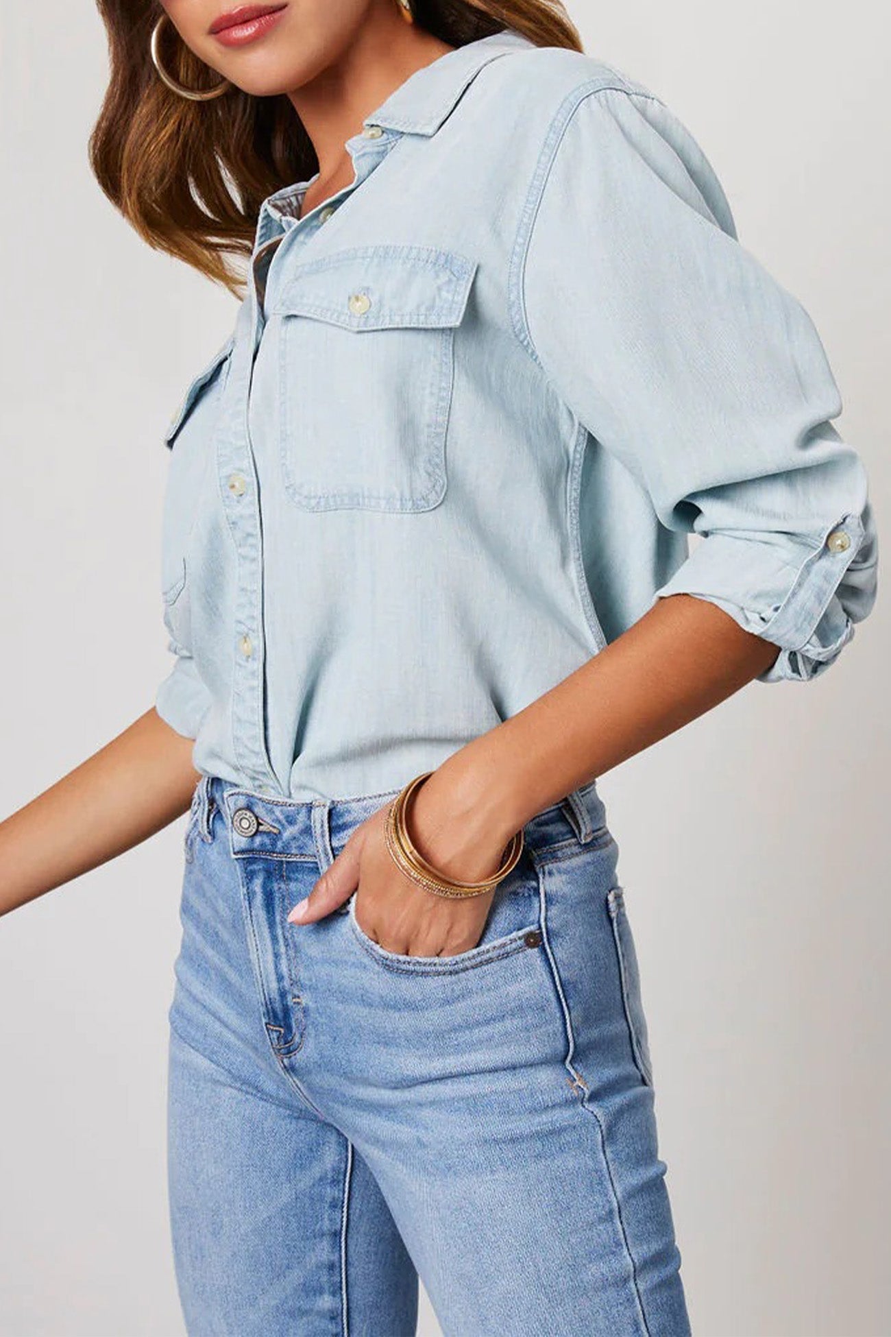 Denim Button-Up Blouse