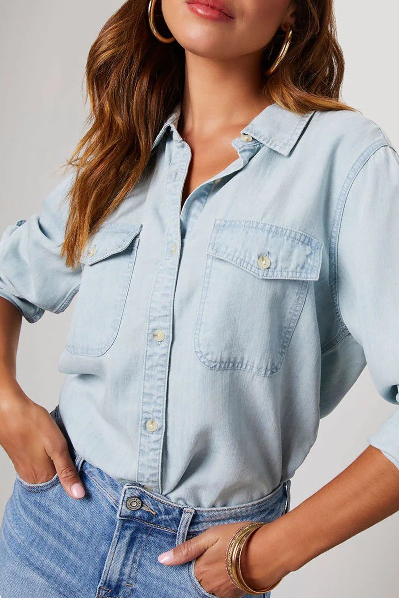 Denim Button-Up Blouse