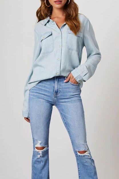 Denim Button-Up Blouse