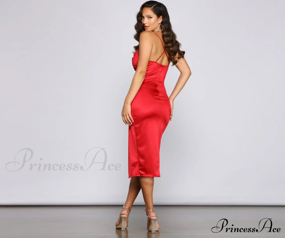 Lillyanne Formal Satin Charming Asymmetrical Midi Dress S.o. Short Dresses