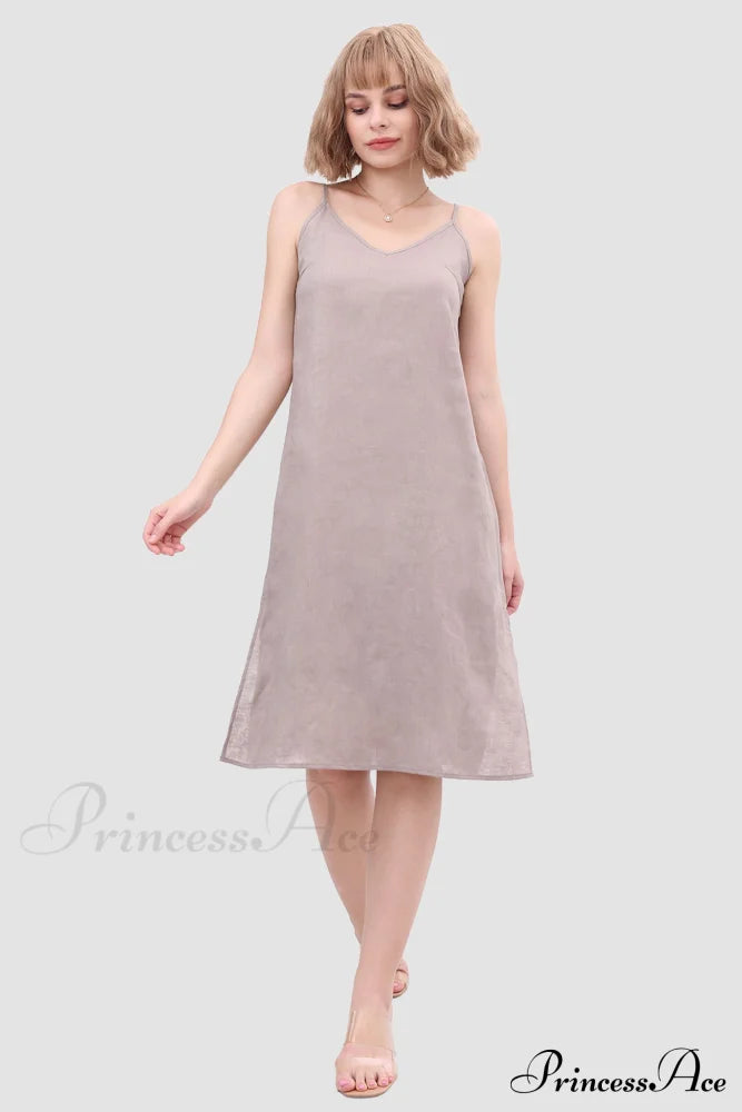 Linen Slip Dress With Daisy Embroidery Grey / L Midi Dresses