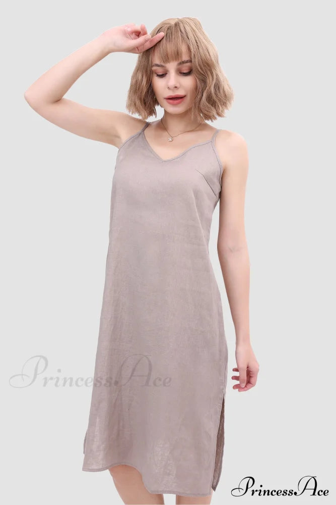 Linen Slip Dress With Daisy Embroidery Grey / Xl Midi Dresses