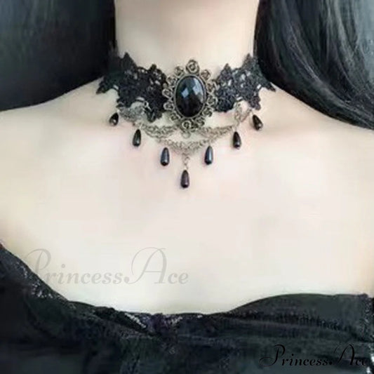 Lolita Gothic Lace Retro Cos Dark Neck Decoration Necklace Black Halloween