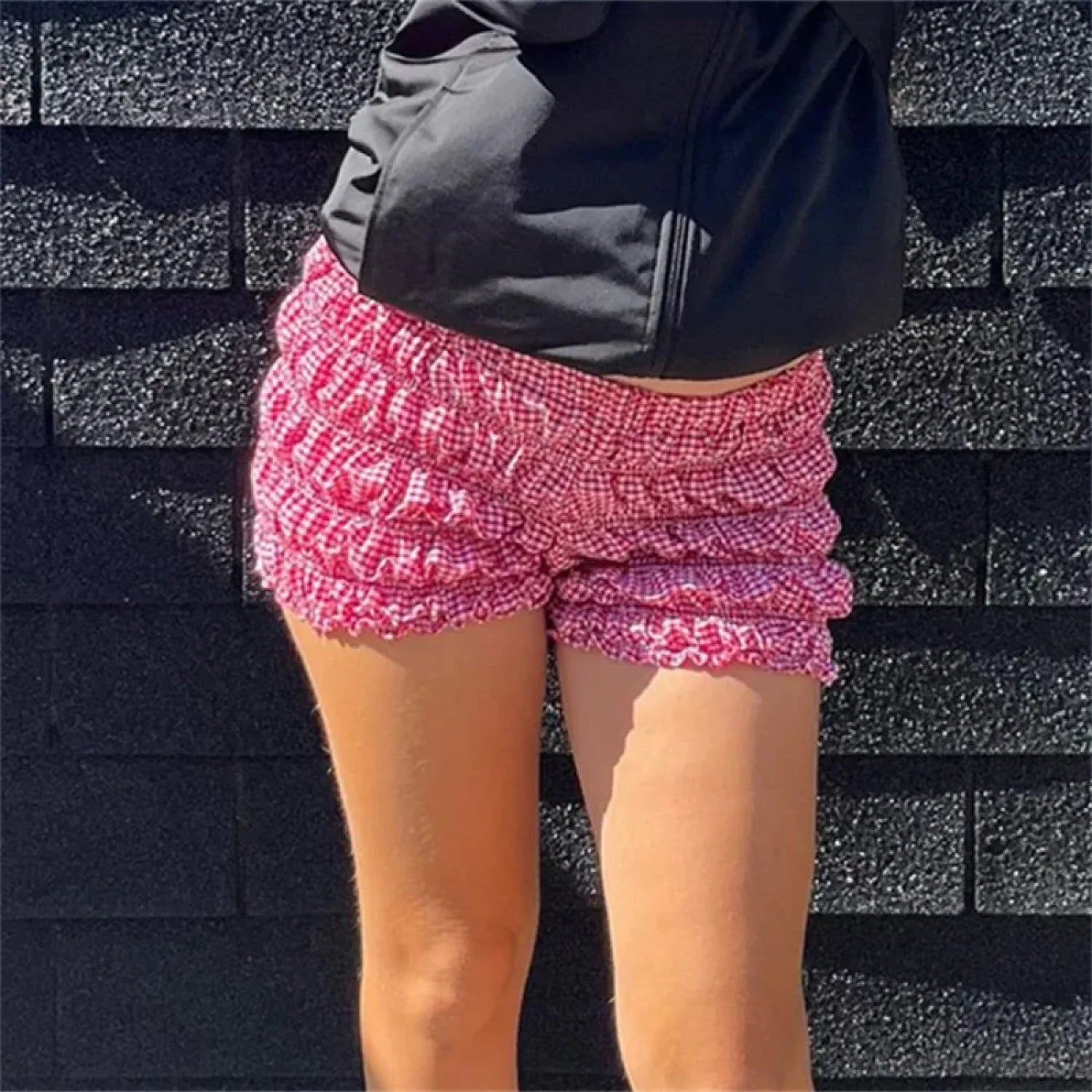 Lolita Plaid Ruffled Tiered Short Pink / S short-250223