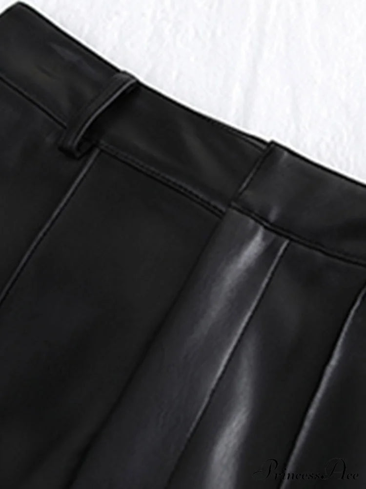 Long Black Soft Pu Leather Pants