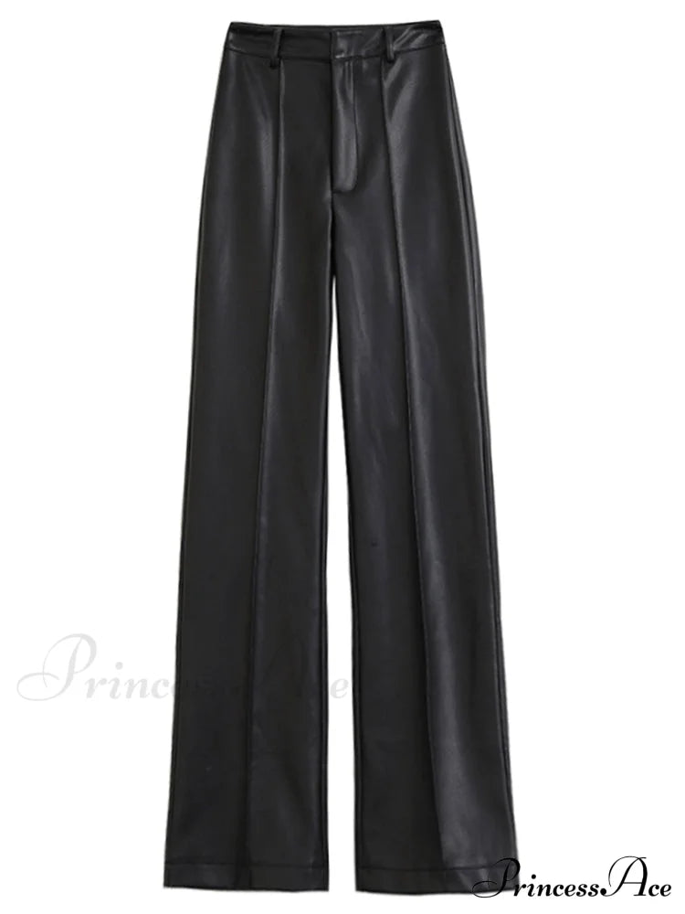 Long Black Soft Pu Leather Pants