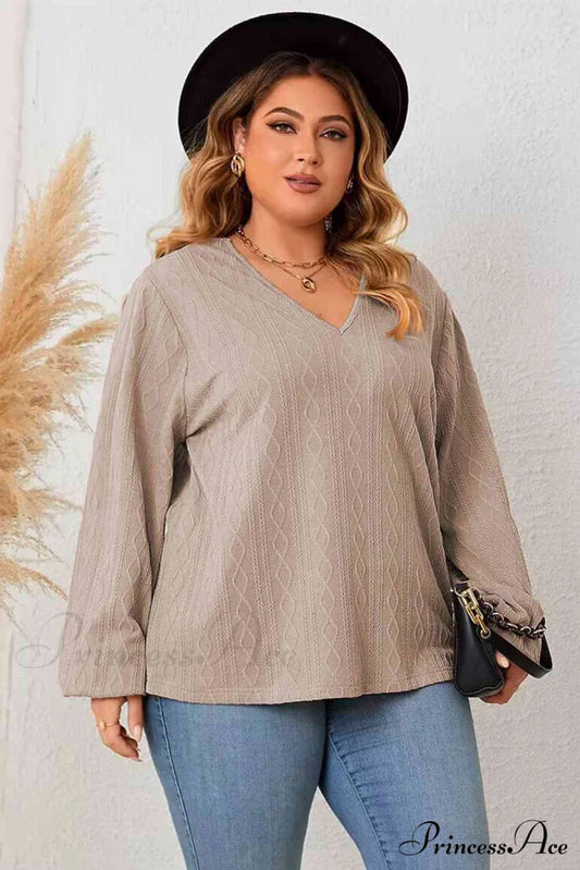 Long Blouse Size Lace For Plus V-Neck Arm Detail Women