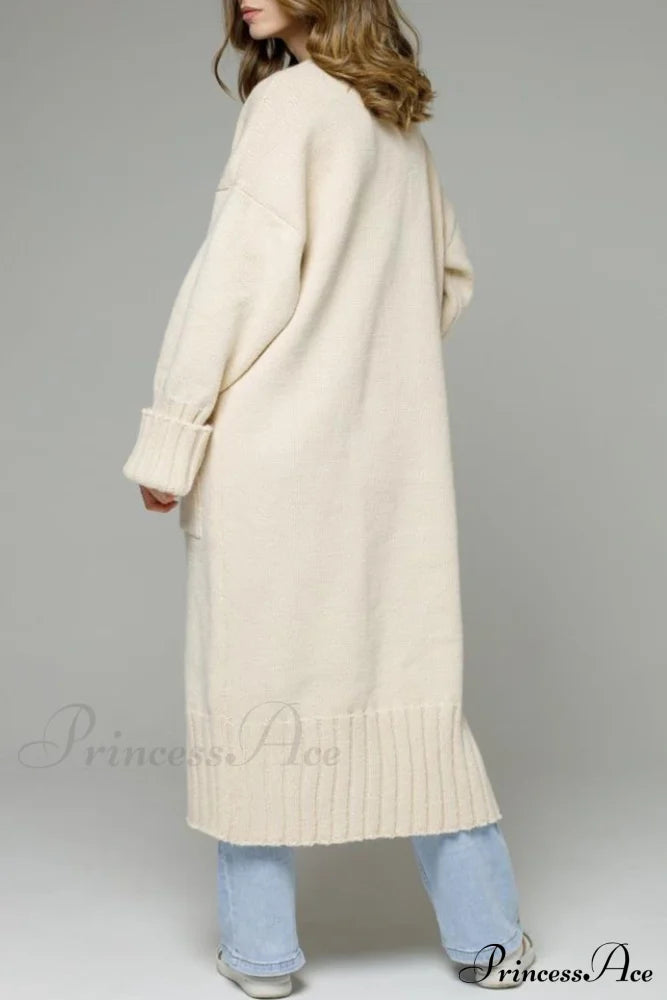 Long Cardigan With Open Front And Pockets Beige / M Cardigans