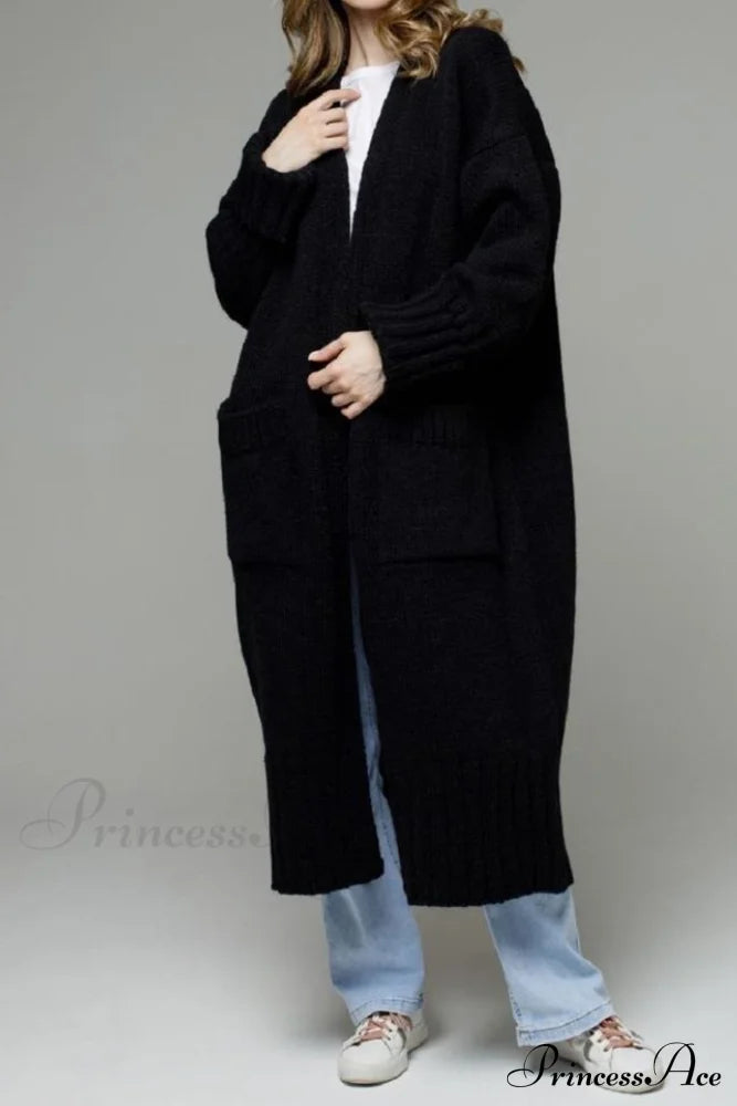 Long Cardigan With Open Front And Pockets Black / S Cardigans