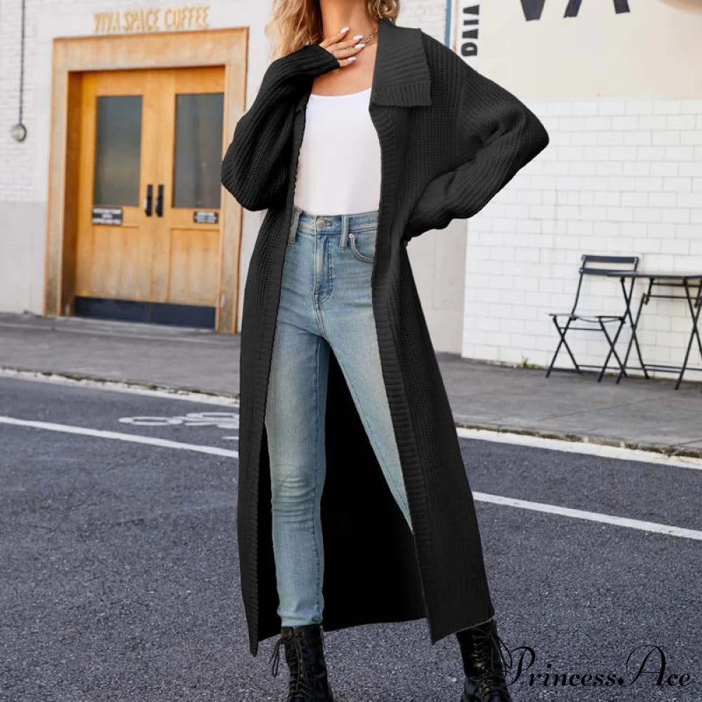 Casual Solid Colour Long Cardigan Black best Best Sellings cardigan cardigans clothes Plus Size Sale tops Topseller