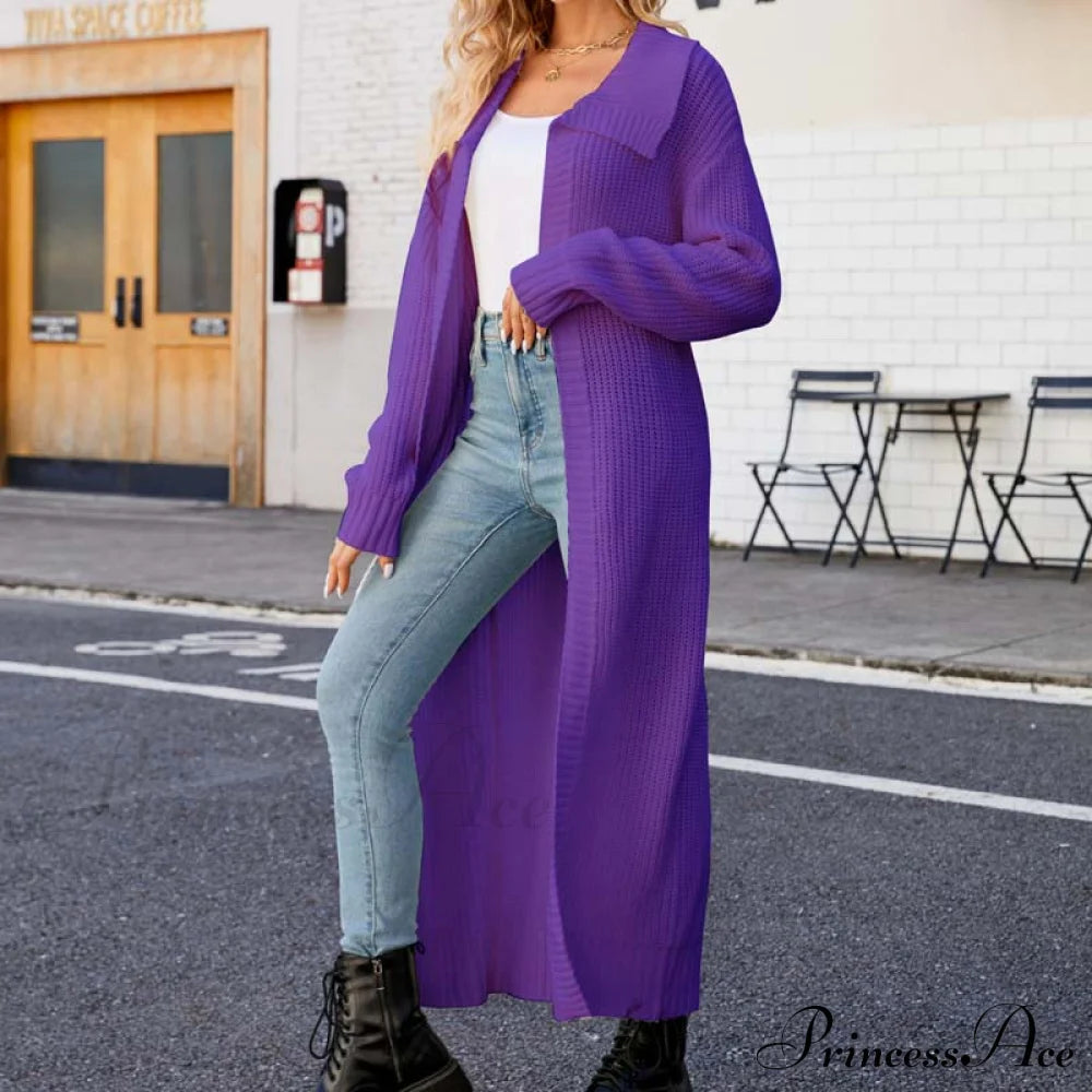 Long Colour Solid Cardigan Coats