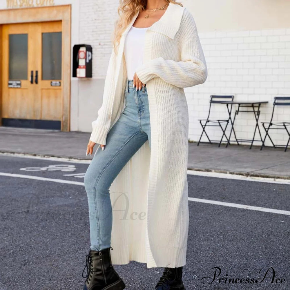 Long Colour Solid Cardigan Coats