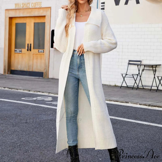 Casual Solid Colour Long Cardigan White best Best Sellings cardigan cardigans clothes Plus Size Sale tops Topseller