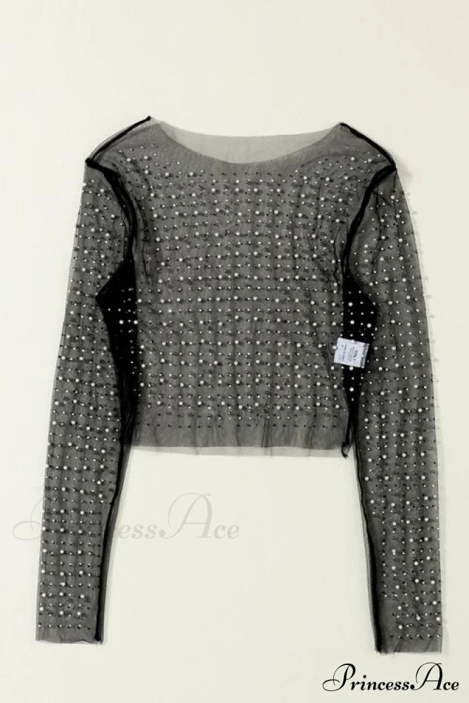 Long Cropped With Pearl Top Mesh Sleeves