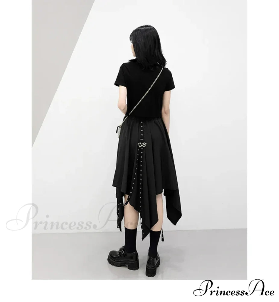 Long Irregular Dark Tie Street Wind Weave Buckle Y2K Skirt Halloween