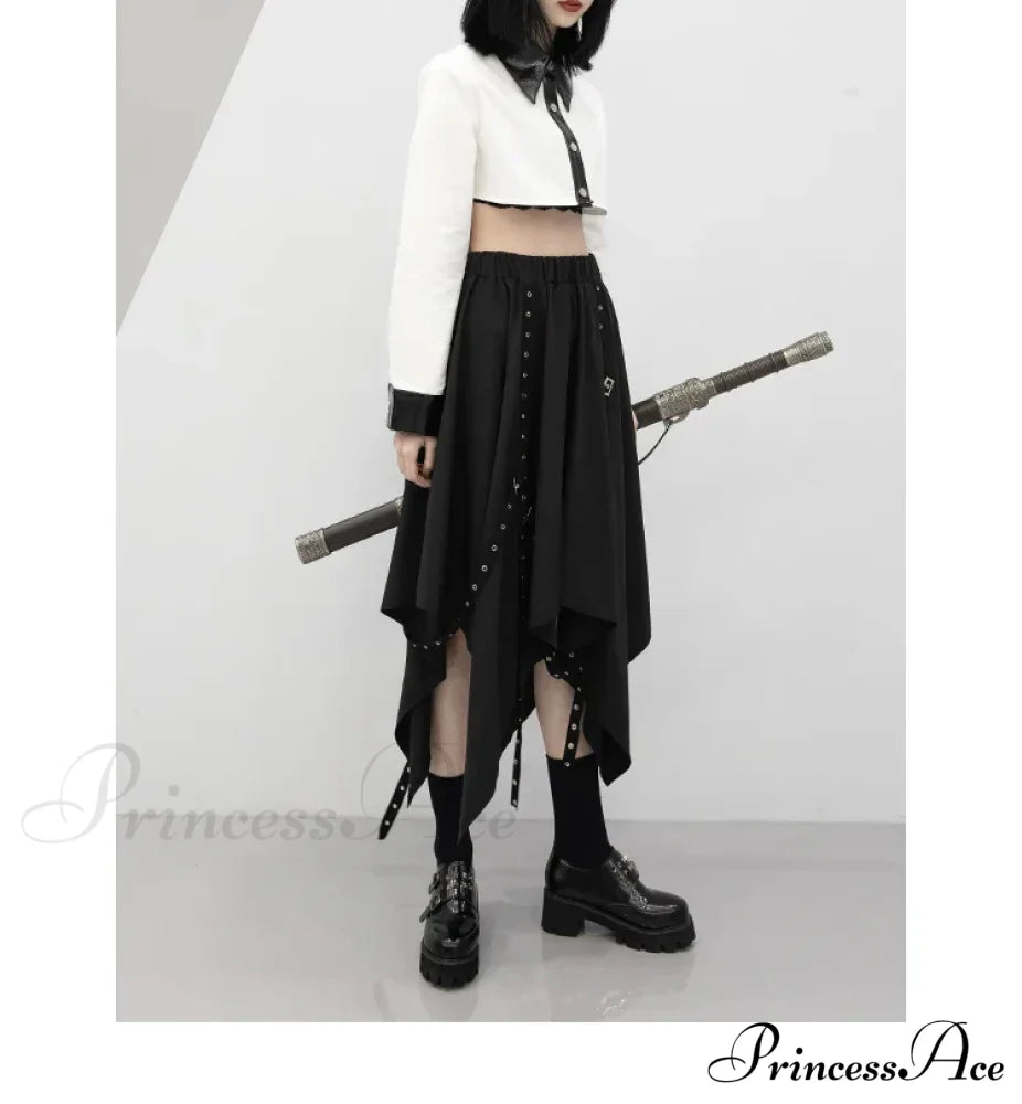 Long Irregular Dark Tie Street Wind Weave Buckle Y2K Skirt Halloween