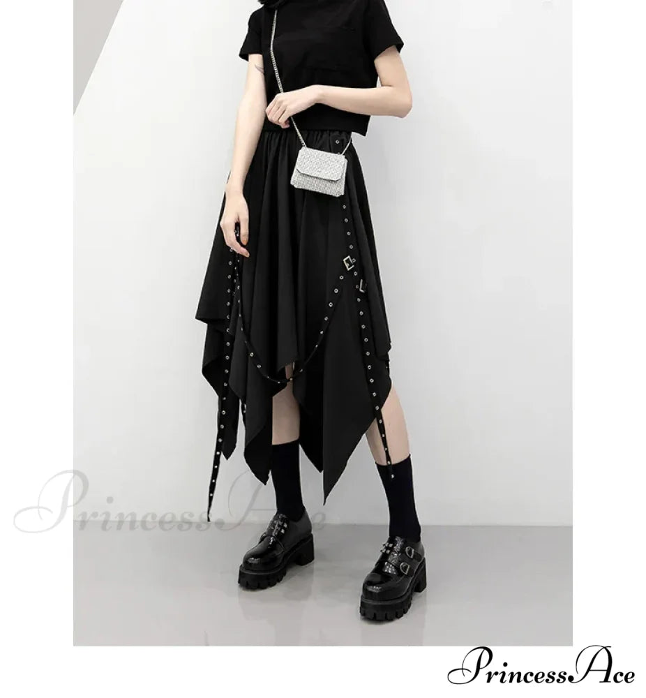 Long Irregular Dark Tie Street Wind Weave Buckle Y2K Skirt Halloween