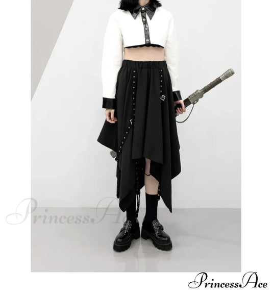 Long Irregular Dark Tie Street Wind Weave Buckle Y2K Skirt Halloween