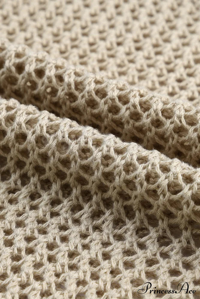 Long Khaki Arm Top Hollow-Out Knit With Detail Tops