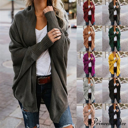 Long Knit Pocket Coat Female Casual Bat Sleeve Cardigan