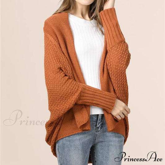 Long Knit Pocket Coat Female Casual Bat Sleeve Cardigan